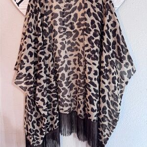 Leopard Print Fringe Kimono